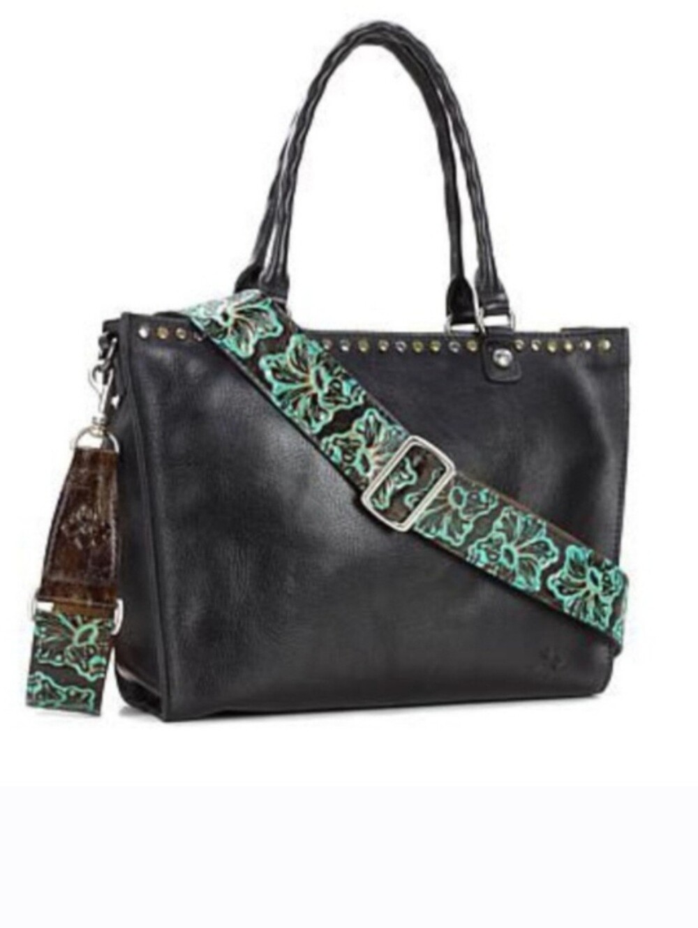 Patricia Nash Brown Leather Strap with Turquoise Floral Tooled Design